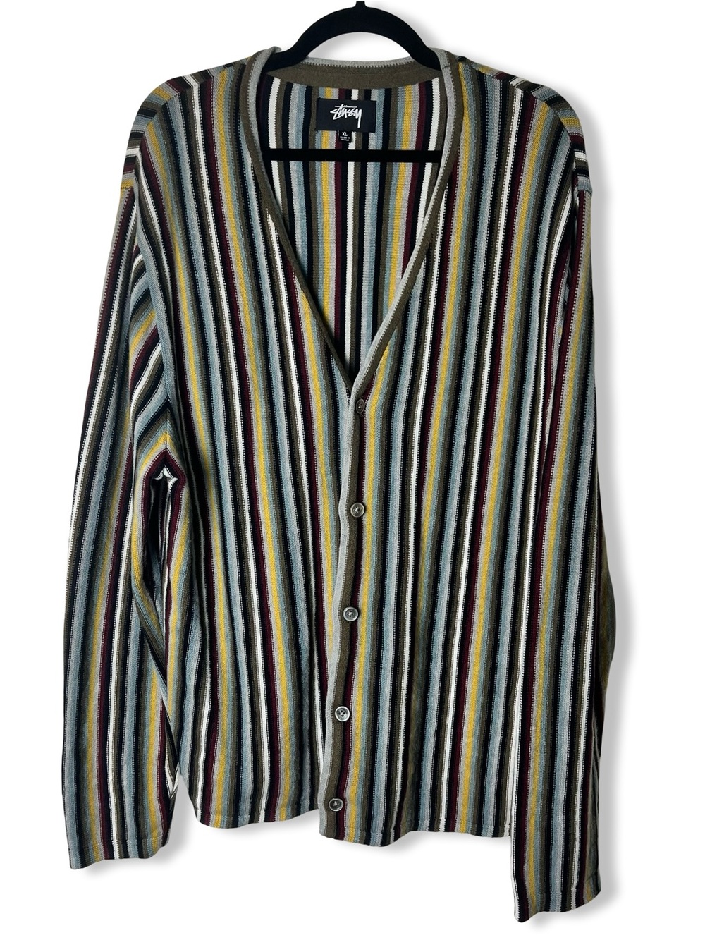 Stussy NWT Unisex Striped Merino Wool Blend Button Cardigan Sweater Sz. XL